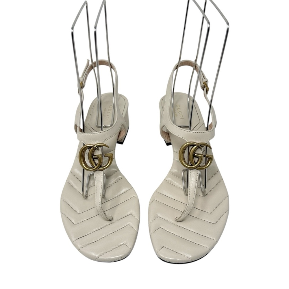 Gucci Marmont GG Mystic White Matelasse Block Heel Sandals Size 39.5
